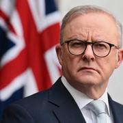 Australiens premiärminister under pressträffen i Canberra.