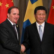 Stefan Löfven och Xi Jingping på Hainan 2015.