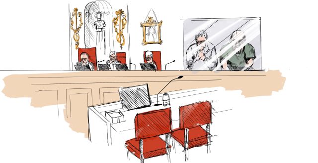 Illustration från förhandlingen i Högsta domstolen. Johan Hallnäs/TT