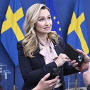 Ebba Busch (KD), energi- och näringsminister, under en pressträff för att presentera vårdsatsningar i vårändringsbudgeten