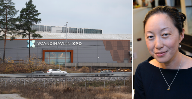 Tove Lifendahl och den hangar som, för svensk räkning, ska rymma EU-höjdare det kommande halvåret. TT