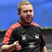 Marcus Sjöberg under lag-VM i bordtennis i Halmstad och Truls Möregårdh. Arkivbild