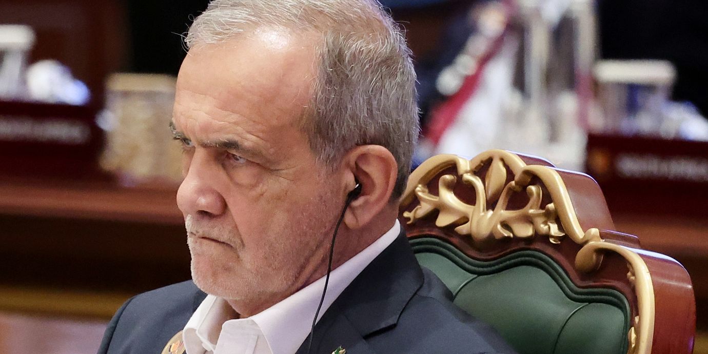 Irans president Masoud Pezeshkian på Brics-möte 12 september 2026.