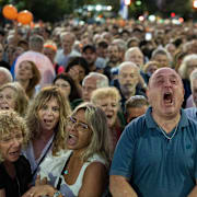 En demonstration till stöd för offrena den 7 oktober, som ägde rum den 24 februari 2025.