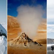 Norska Finse, vulkanen Krafla och lavastranden Reynisfjara.