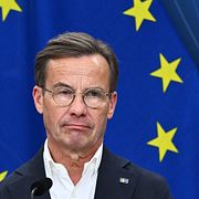 
Statsminister Ulf Kristersson (M) vid Tidöpartiernas pressträff för att presentera en nyhet kopplad till åtgärder mot organiserad brottslighet under onsdagen.