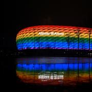 Allianz Arena lystes upp under en fotbollsmatch i maj i år. 