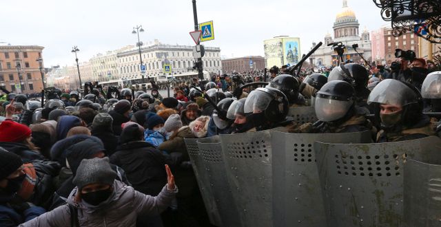 Bild från protesten i St Petersburg, Ryssland Valentin Egorshin / TT NYHETSBYRÅN