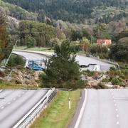 Översikt över området som drabbades av jordskred på E6.