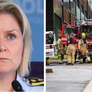 Polisinspektör Grete Lien Metlid under en presskonferens.
