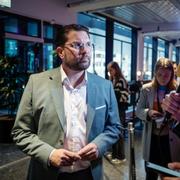 Jimmie Åkesson i samband med debatt i SVT-huset 5 maj. 