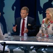 Camilla Kvartoft och Anders Holmberg under utfrågningen av MP-språkröret Isabella Lövin.