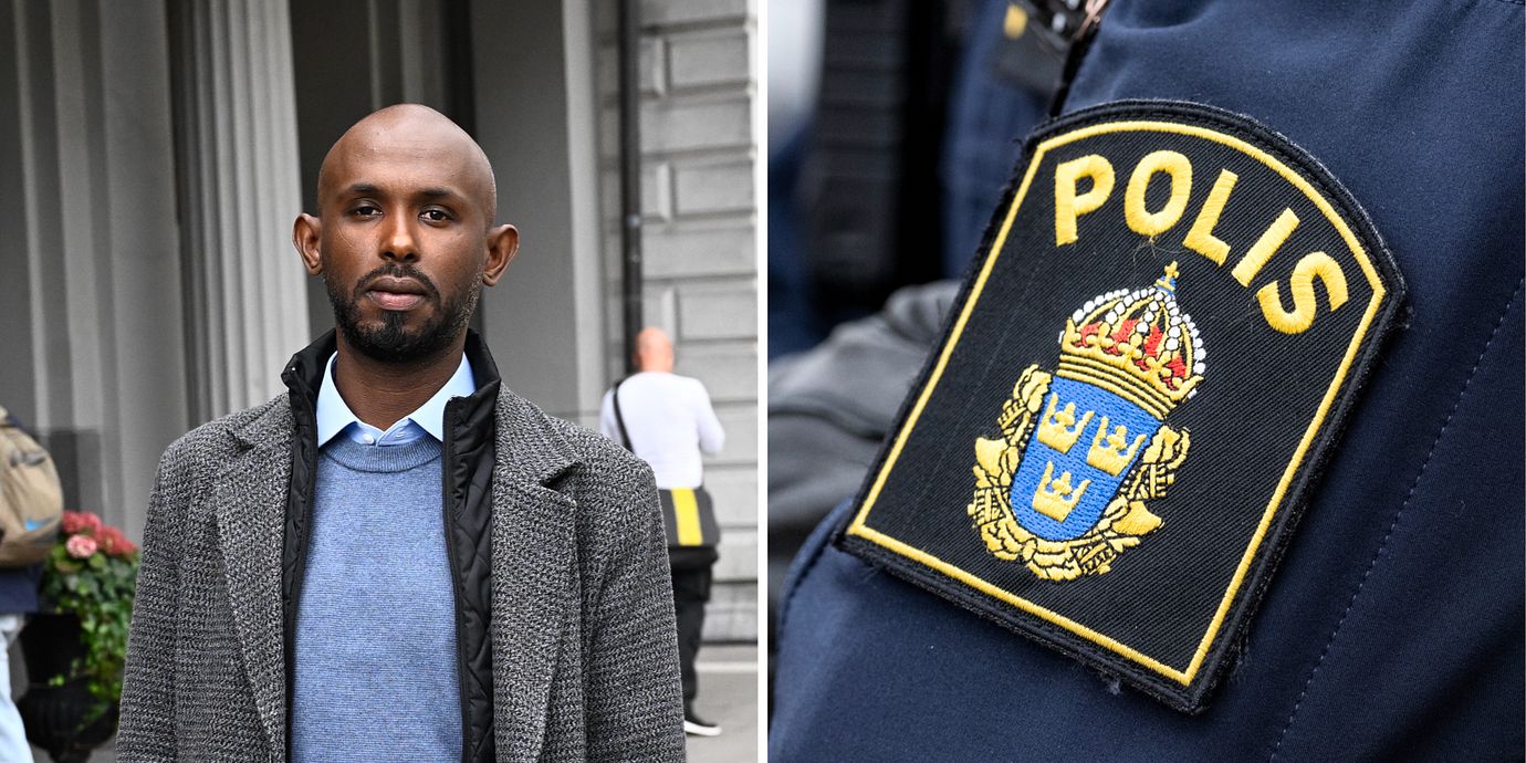 Till vänster: Mohamed Abdukardir Ali (V). Till höger: Genrebild på polis.