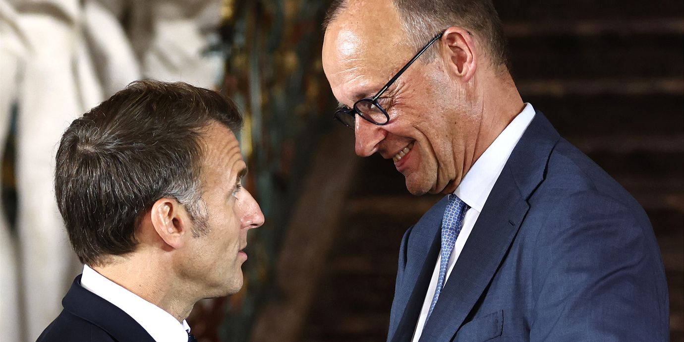 Frankrikes president Emmanuel Macron och tyska förbundskanslern Friedrich Merz.