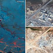 Vänster: Deepwater Horizon 2010, Höger: Mosul 2015 och 2017 