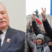 Lech Walesa/Protester mot den polska regeringen i Warszawa, 17 december 2016.