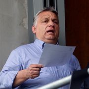 En bild från 2019 visar Orbán och hans barndomsvän Lorinc Mészáros på en fotbollsmatch i Felcsut.