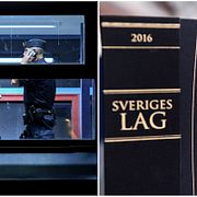 Polis vid brottsplatsen i Uddevalla/Sveriges lagbok.