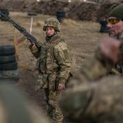 Ukrainian soldiers train in the eastern region of Donetsk.