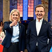 Statsministerkandidaterna Magdalena Andersson (S) och Ulf Kristersson (M) under en debatt inför valet.