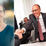 Finansförbundets ordförande Ulrika Boëthius, Nordeas nya vd Frank Vang-Jensen.