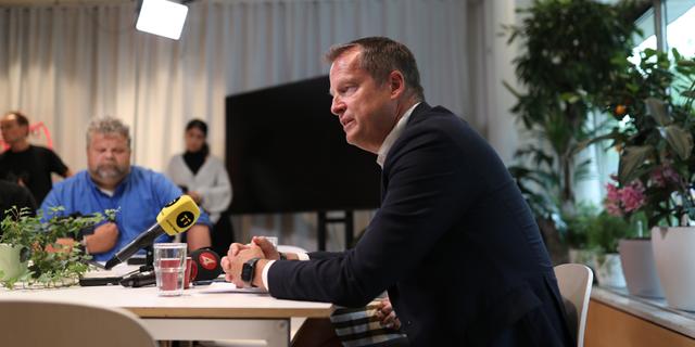 STOCKHOLM 20230801 
 Anders Ygeman vid Socialdemokraternas pressfika på partihögkvarteret på Svevavägen 68. Ali Lorestani/TT