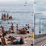 Arkivbilder på badstrand och Ölandsbron. 