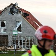 Skador på en villa i Heslginborg efter stormen Gorm 2025.