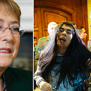 Michelle Bachelet/abortmotståndare demonstrerade mot beslutet.