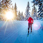 En person åker skidor. Illustrationsbild.