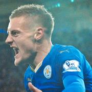 Jamie Vardy jublar efter sitt mål mot Manchester United förra helgen.