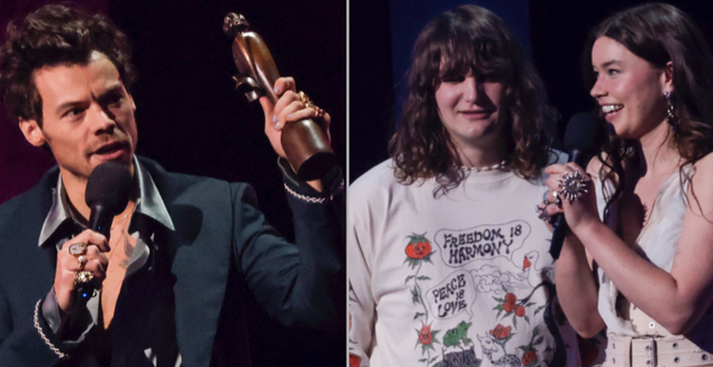Harry Styles och Wet Leg tar emot pris på Brit Awards. TT