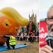 Jeremy Corbyn och en ballong föreställande Trump. 