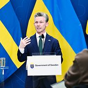 Försvarsminister Pål Jonson (M) och Ukrainas försvarsminister Mykhailo Fedorov håller pressträff på Rosenbad.