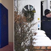 Polis utanför villan i samband med att de tre döda männen hittades.