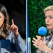 Till vänster: Vänsterpartiets partiledare Nooshi Dadgostar under en debatt i Malmö på onsdagen. Till höger: Centerpartiets partiledare Elisabeth Thand Ringqvist under en intervju på Almedalsveckan i år.