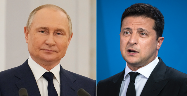 Rysslands president Vladimir Putin och Ukrainas president Volodymyr Zelenskyj.  TT.