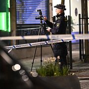 Polisens tekniker på brottsplatsen. 