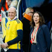 Fredrik Reinfeldt, ordförande för Svenska Fotbollförbundet, och Andrea Möllerberg, generalsekreterare Svenska Fotbollförbundet.