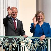 Magdalena Andersson under sitt Tysklandsbesök. Här fotad med Finlands Sanna Marin och Tyskland Olaf Scholz.