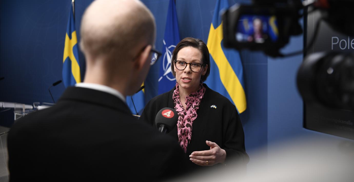 Utrikesminister Maria Malmer Stenergard (M), under en pressträff.