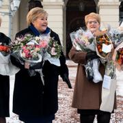 Statsminister Erna Solberg (H), finansminister Siv Jensen (FRP), kulturminister Trine Skei Grande (V) och bistånds- och utvecklingsminister Nikolai Astrup (H). 