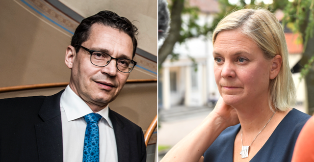 Hans Lindberg, vd för Bankföreningen och finansminister Magdalena Andersson (S).  TT