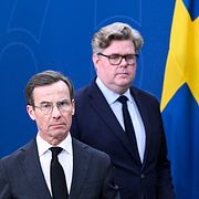 Statsminister Ulf Kristersson och justitieminister Gunnar Strömmer (M).