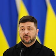 Ukrainas president Volodymyr Zelenskyj under en presskonferens i slutet av januari.