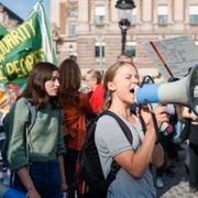  Greta Thunberg i samband med en klimatstrejk på Mynttorget i Stockholm arrangerad av nätverket Fridays For Future. 