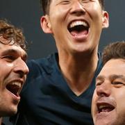 Fernando Llorente, Son Heung-min och Mauricio Pochettino firar avancemanget. 