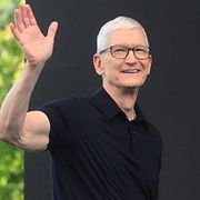 CEO Tim Cook waves during the annual World Wide Developers Conference at Apple's headquarters in Cupertino, Calif., Monday, June 8, 2026. (AP Photo/Noah Berger)  CANB510