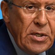 Rysslands utrikesminister Sergei Lavrov vid en presskonferens i Moskva i dag.