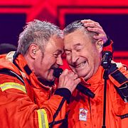 Glenn Broberg och Olle Östberg i Brandsta City Släckers under fredagskvällens genrep.